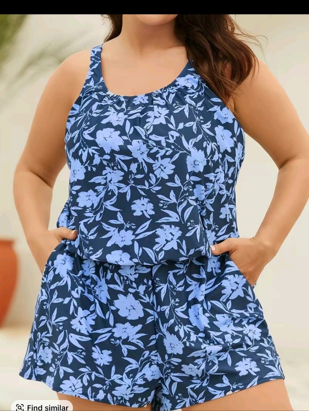 Blue Floral Swimsuit Romper